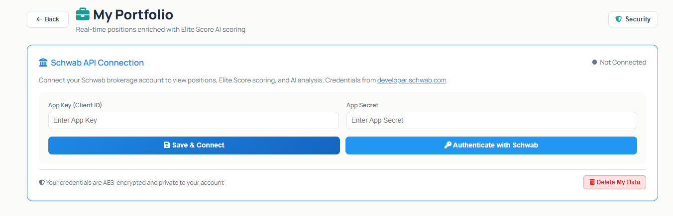 Elite screenshot showing Portfolio Analysis
